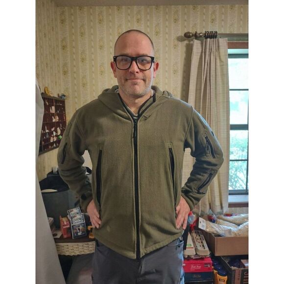 Unbranded Hooded Fleece Jacket Men's Size Extra Large Medium Weight Many Pockets - Picture 9 of 10